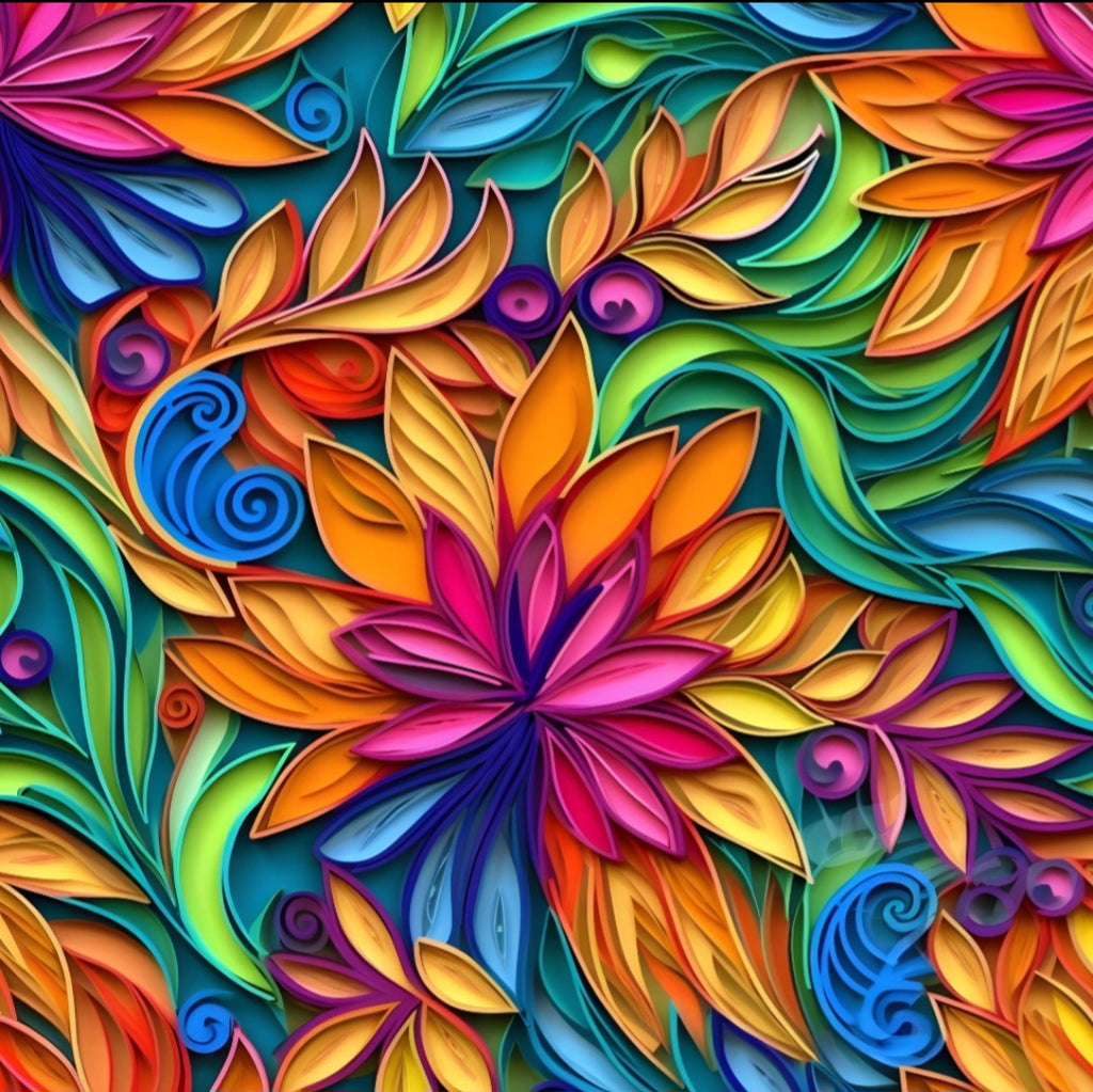 Rainbow colour floral paper quilling fabric
