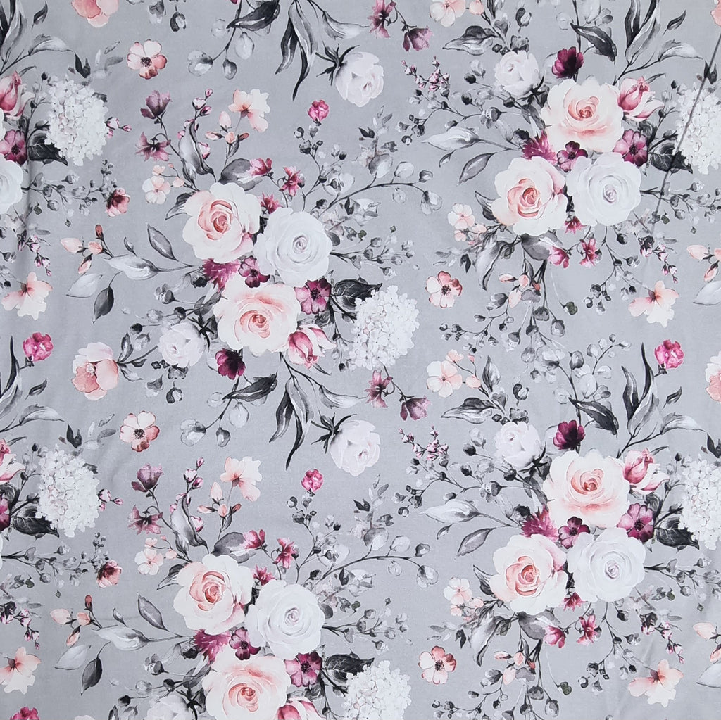 Silver background with pale pink and white flowers