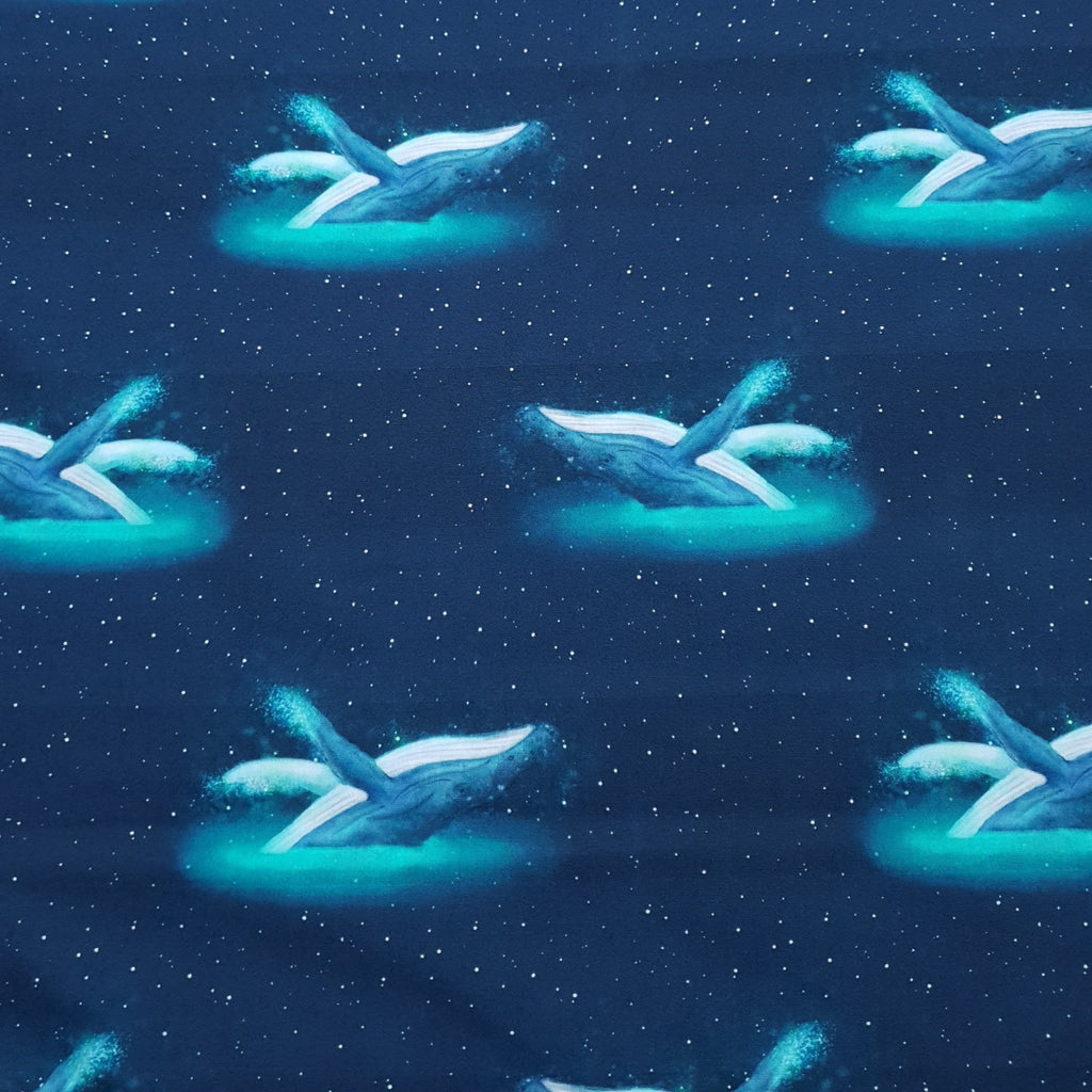 blue whales fabric with stars - KP Fabrics